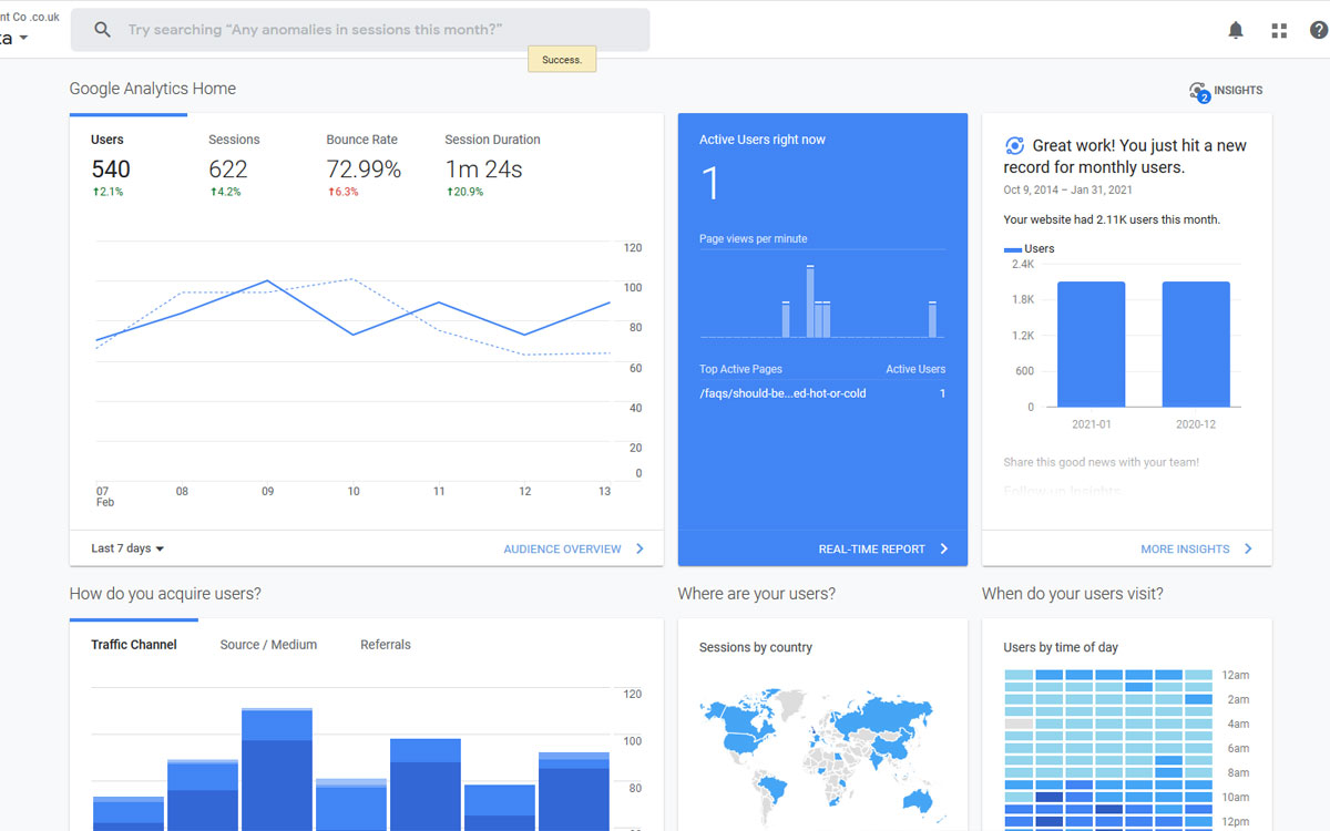 Screenshot of the Google Analytics console