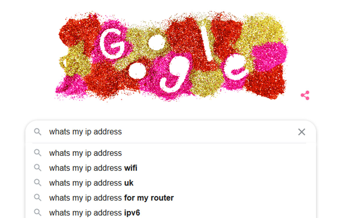 Screenshot of a Google search for 'whats my ip address'