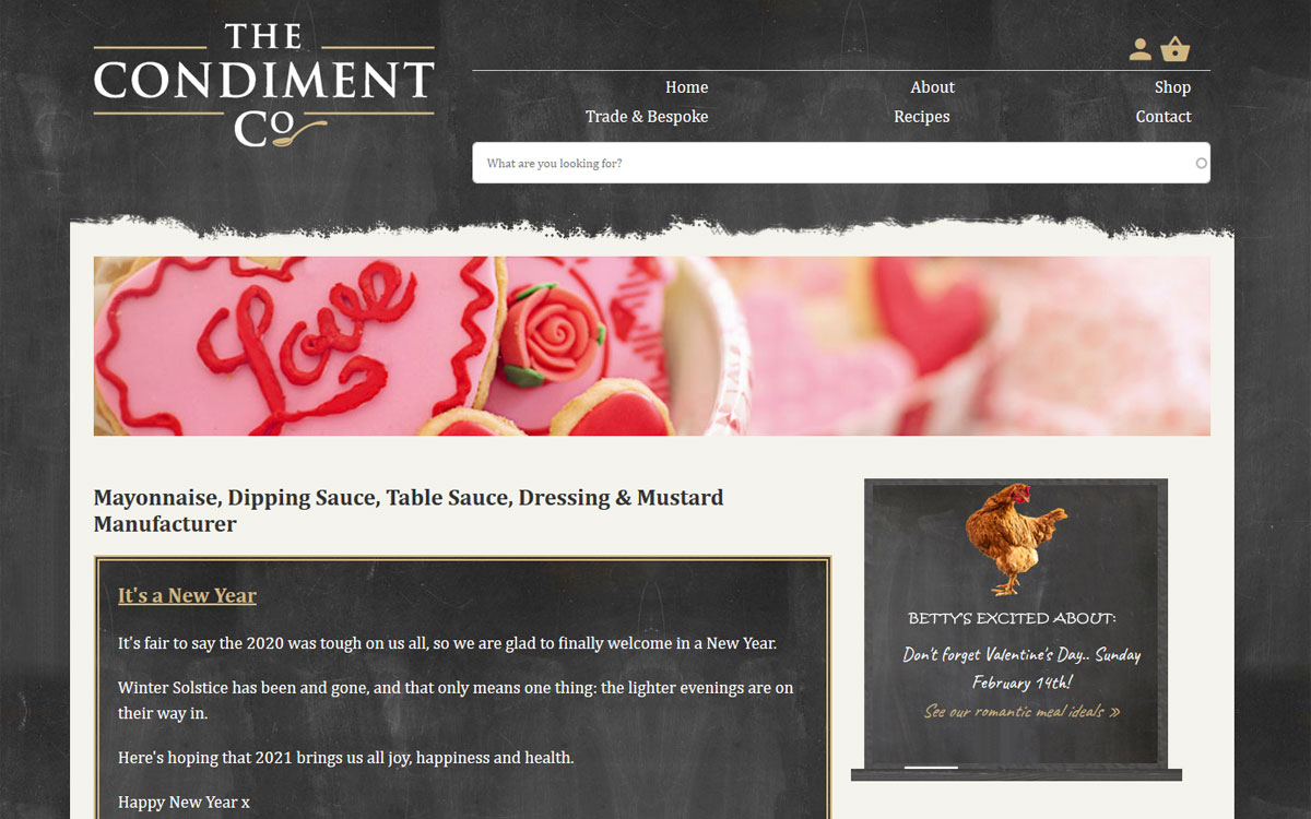 Screenshot of The Condiment Co's website homepage