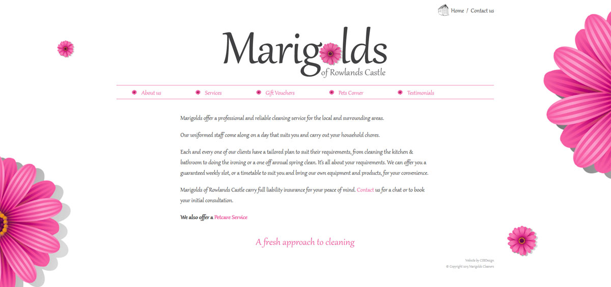 Screenshot of Marigolds Cleaners website