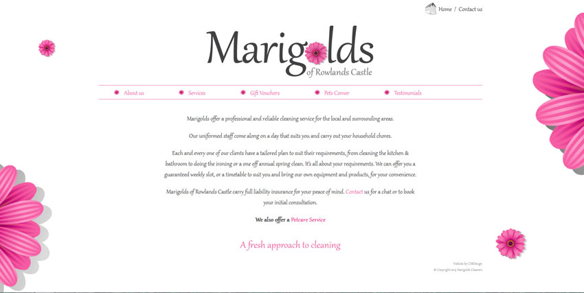 Screenshot of Marigolds Cleaners website