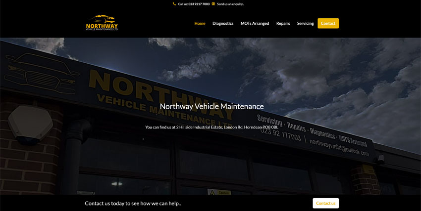 Screenshot of the Northway Vehicle Maintenance website homepage