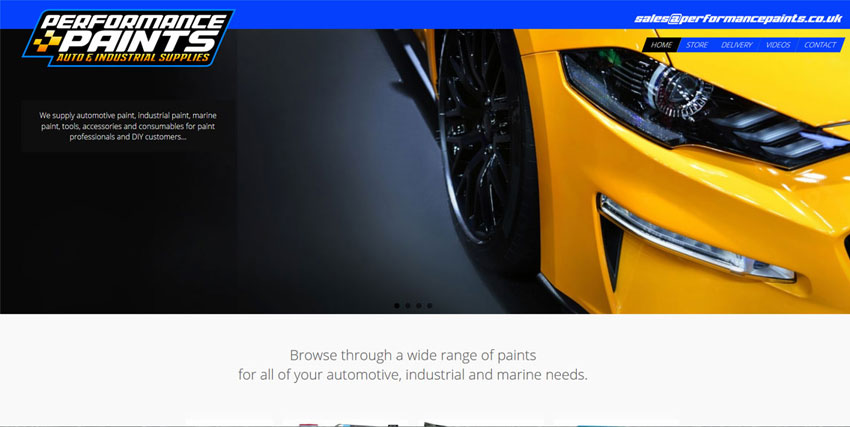 Screenshot of Performance Paints website homepage