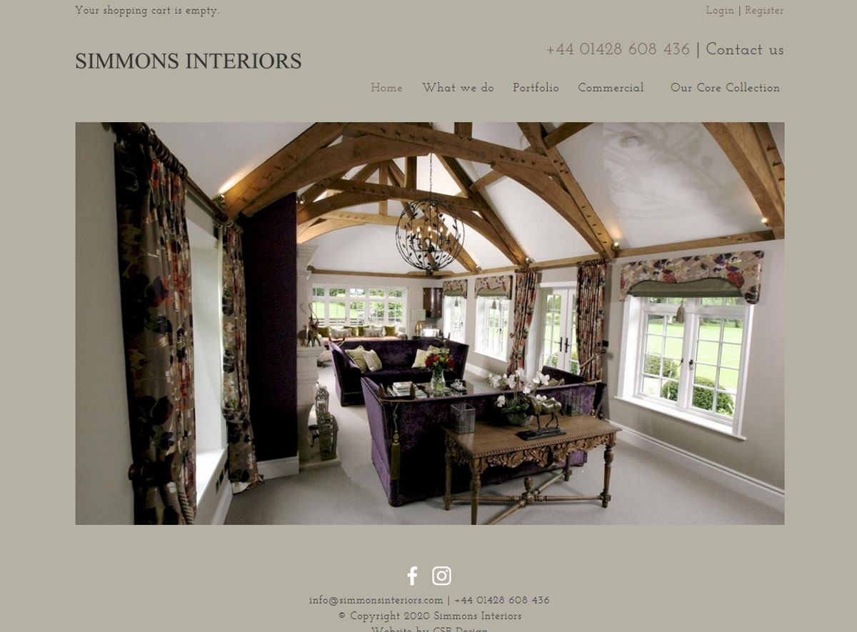 Screenshot of Simmons Interiors website