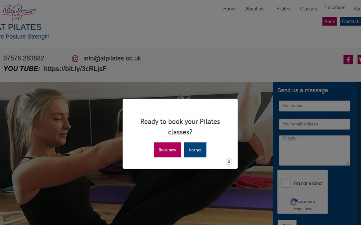 Screenshot of the AT Pilates website homepage