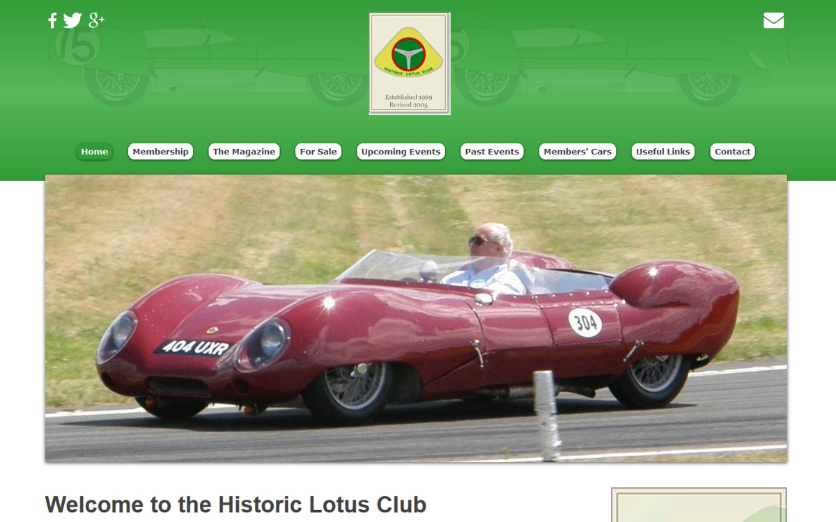 Screenshot of Historic Lotus Club homepage