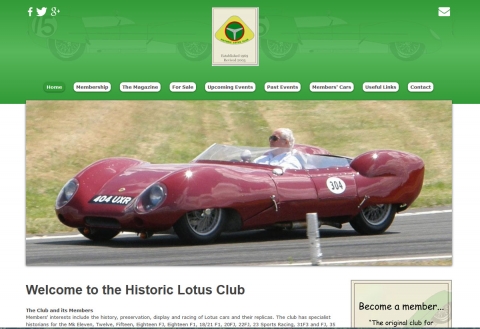 Screenshot of Historic Lotus Club homepage