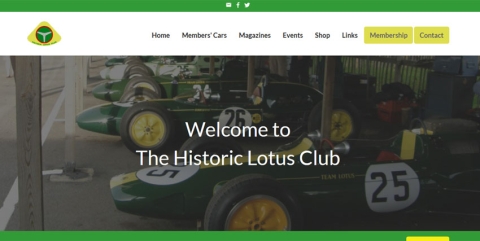 Screenshot of the Historic Lotus Club website front page