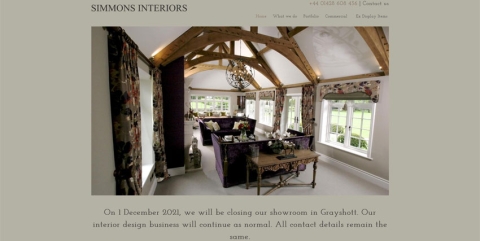 Screenshot of Simmons Interiors website