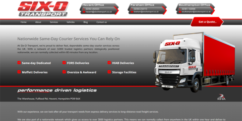 Screenshot of the Six-O Transport homepage